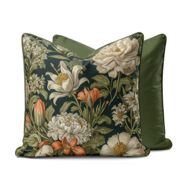 Scatter Cushion - Botanical Green Vintage with Piping