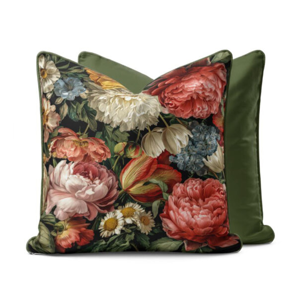 Scatter Cushion - Botanical Bouquet Vintage with Piping