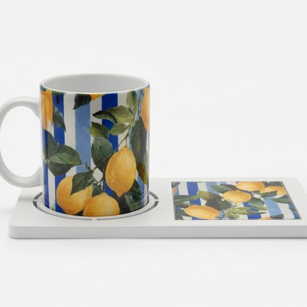 Mug and Coaster Set / Amalfi Lemon Stripes