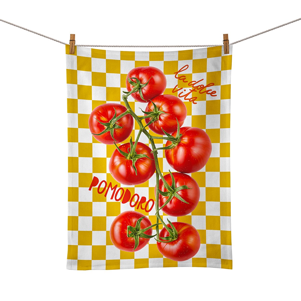 Foodtowel Tomato White8 Food Towel - A Tomato Yellow Check - Image 1