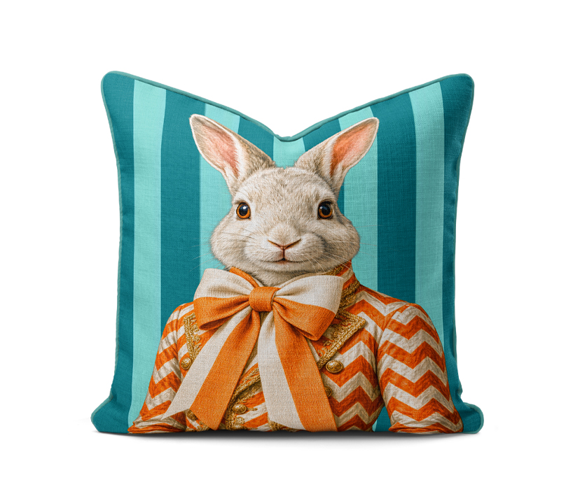__1Piped Cushions Mockup by Creatsy® (1) Scatter Cushion - Haas Turquois Stripe Bow - Image 1