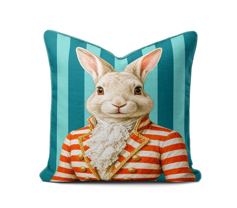 __2Piped Cushions Mockup by Creatsy® (1) Scatter Cushion - Haas Turquois Stripe Jacket - Image 1