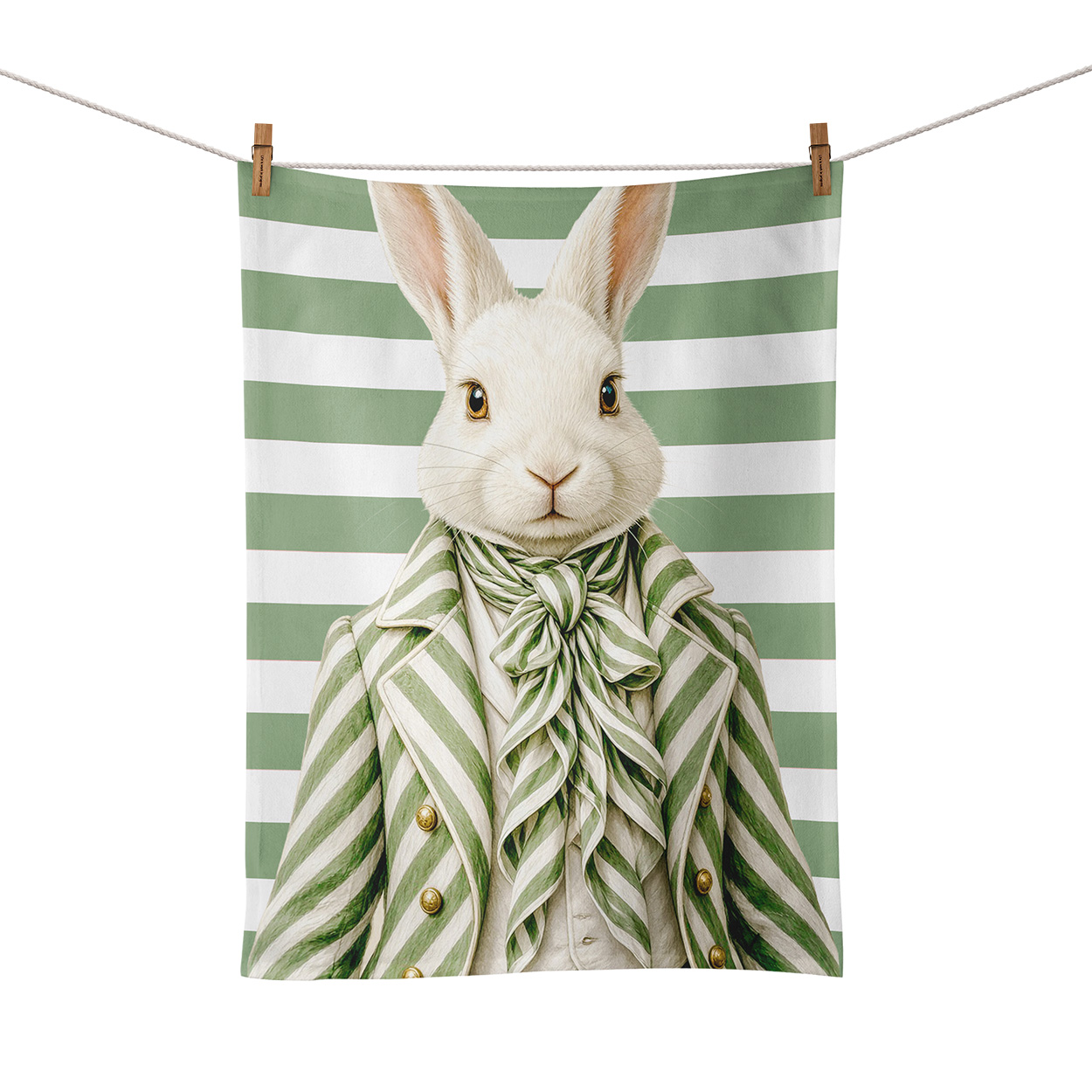 Green Rabbit Foodtowel5 Food Towel - Haas Green Stripe Bow - Image 1