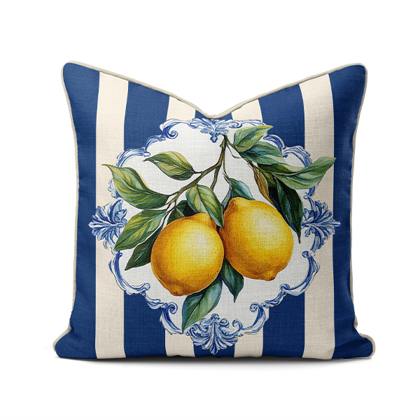 -----Online scatter 83 Scatter Cushion - Amalfi Blue Stripe Lemons - Image 1