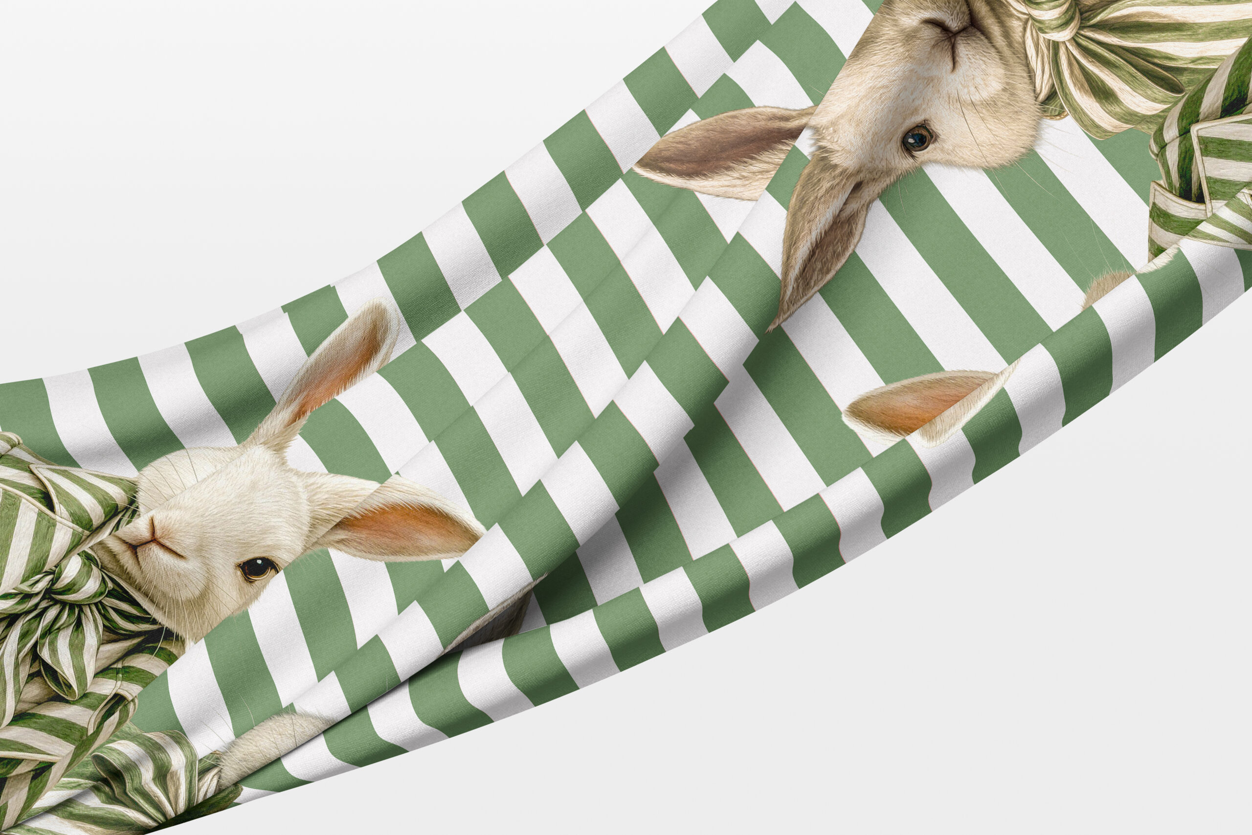 Red Rabbit10 Tablecloth - Haas Green Stripe Bows - Image 1