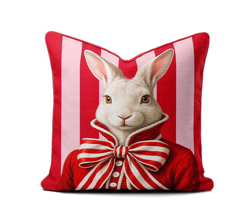 online red rabbit stripes2 Scatter Cushion - Haas Red Stripe Ribbon - Image 1